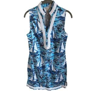 STS Sail to Sable Nautical Sailboat Cotton Spandex Sleeveless Shift‎ Dress XS